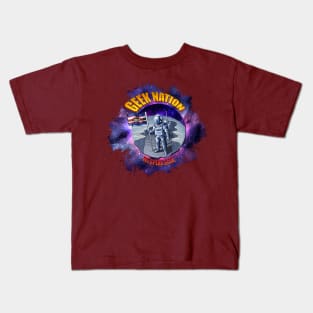 Geek Nation, Astronaut on Moon v2 Kids T-Shirt